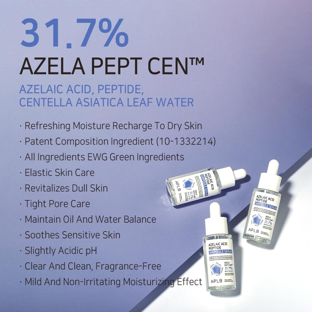 Azelaic Acid Peptide Ampoule Serum - 31.7% Concentration | Korean Skincare for Acne & Sensitive Skin, 1.35 FL.OZ