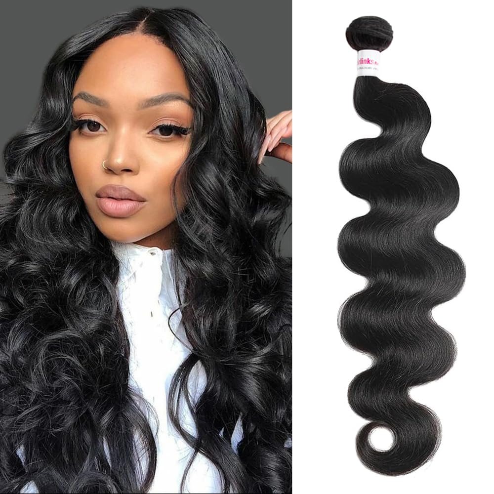 XEILOHO 12A Body Wave Bundles Human Hair 24 inch Brazilian Virgin Human Hair Bundles 100% Unprocessed Body Wave Weft Extensions Quick Weave Natural Black (24inch 100g)