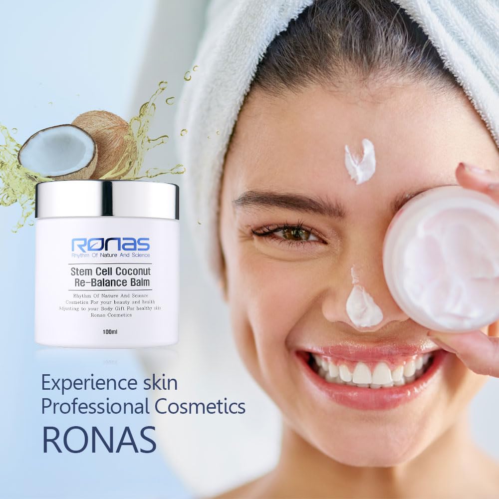 Ronas Stem Cell Coconut Rebalance Balm Anti Aging Cream Face Neck Moistureizer for Women Coconet oil Soothing and Powerful moisturization Shea butter Deep softening Korean Skin Care 3.3fl oz