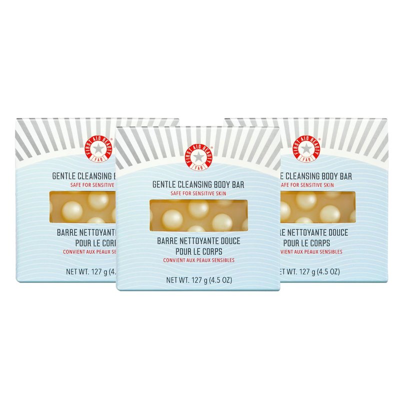 First Aid Beauty Gentle Cleansing Bar - Luxurious Soap with Squalane & Shea Butter | Fragrance-Free, 4.5 oz, 3ct