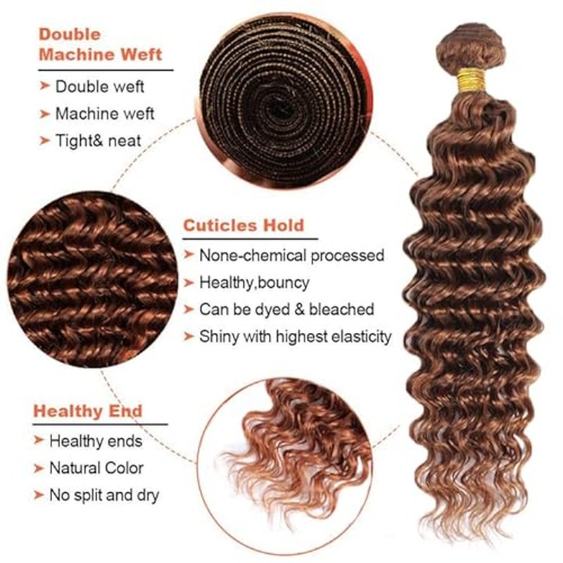 Color #30 Brown Bundles Human Hair Deep Wave 3 Bundles 28 28 28 Inch Unprocessed Brazilian Virgin Remy Light Brown Deep Wave Bundle Human Hair Extensions