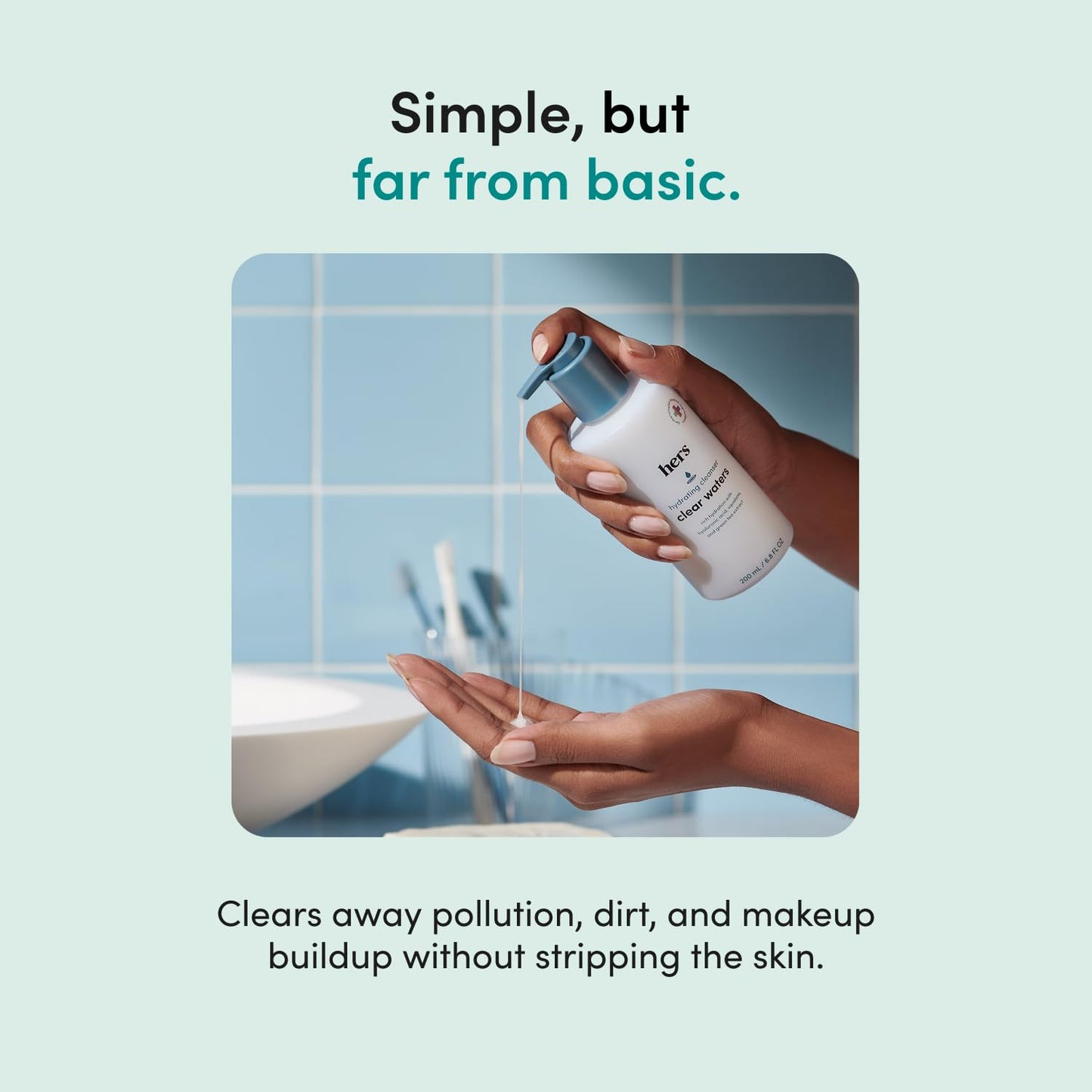 hers Clear Waters Facial Cleanser - Hyaluronic Acid, Squalane, & Green Tea Extract - Hydrating Face Wash for All Skin Types - pH Balanced & Paraben-Free - 6.8 Fl Oz