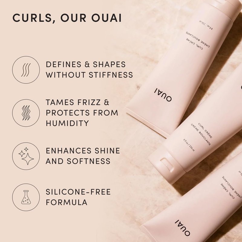 OUAI Curl Cream - Curl Defining Cream with Chia & Linseed Oil for Enhanced Definition & Hydration | 8 oz