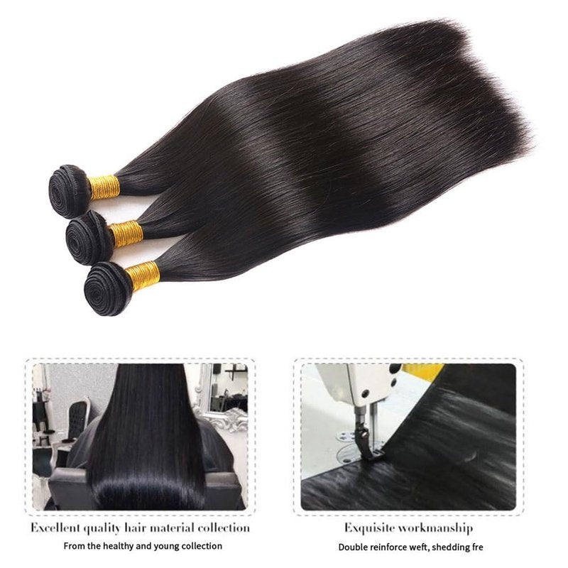 Veravicky Straight Human Hair Bundles - 100% Unprocessed Brazilian Virgin Hair, 20 Inch, Natural Black Color, Double Weft for Women