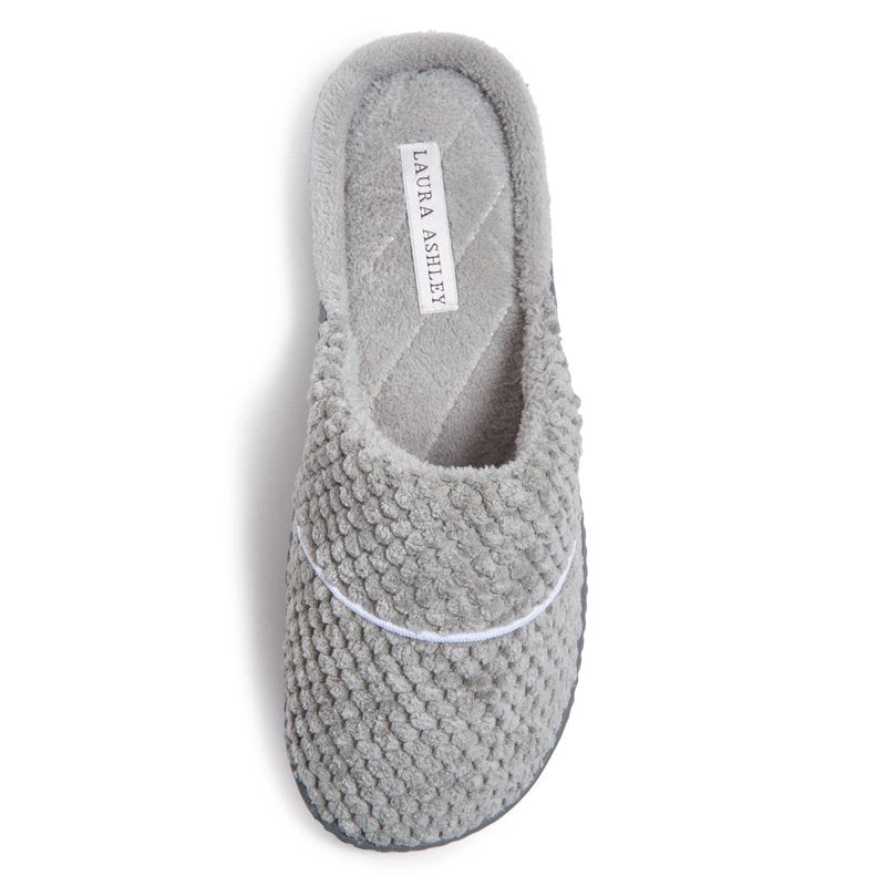 Laura Ashley Women's Spa Slip-On Rugged Scuff Slipper, Non-Slip House Slippers with Cushioned Insole for Ladies, Tan Waffle With Bow, Large