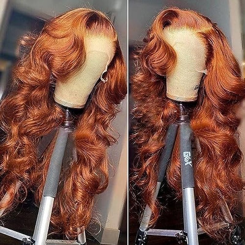 200 Density 13x6 Reddish Brown Lace Front Wigs Human Hairs Pre Plucked 13x6 HD Transparent Body Wave Lace Front Wigs With Baby Hair Ginger #33 Colored Human Hair Wig For Women (22 Inch)