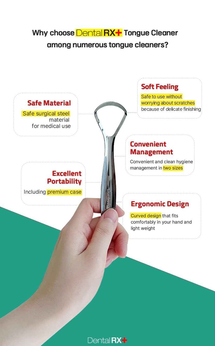 Dental RX+ Surgical Steel Tongue Scrapers for Adults and Kids (2 Pack, Different Size), Surgical Steel Tongue Cleaners, Prevent and Reduce Bad Breath
