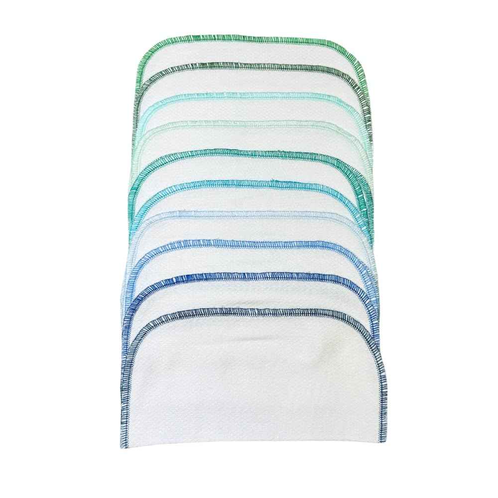 Gina's Soft Cloth Shop 1 Ply Organic Cotton Flannel Washable Baby Wipes 8 x 8 Inches Set of 10 Blues and Greens Handmade in the USA!