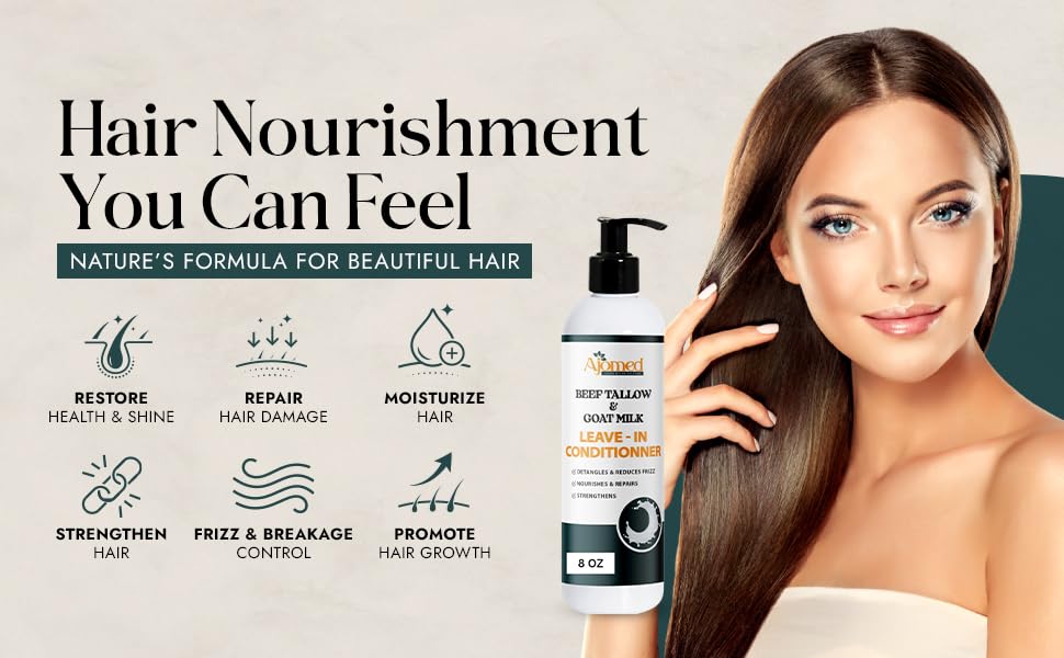 Beef Tallow & Goat Milk Leave-In Conditioner - Handmade Hair Detangler for Anti-Frizz & Dreadlocks | 12 Fl Oz