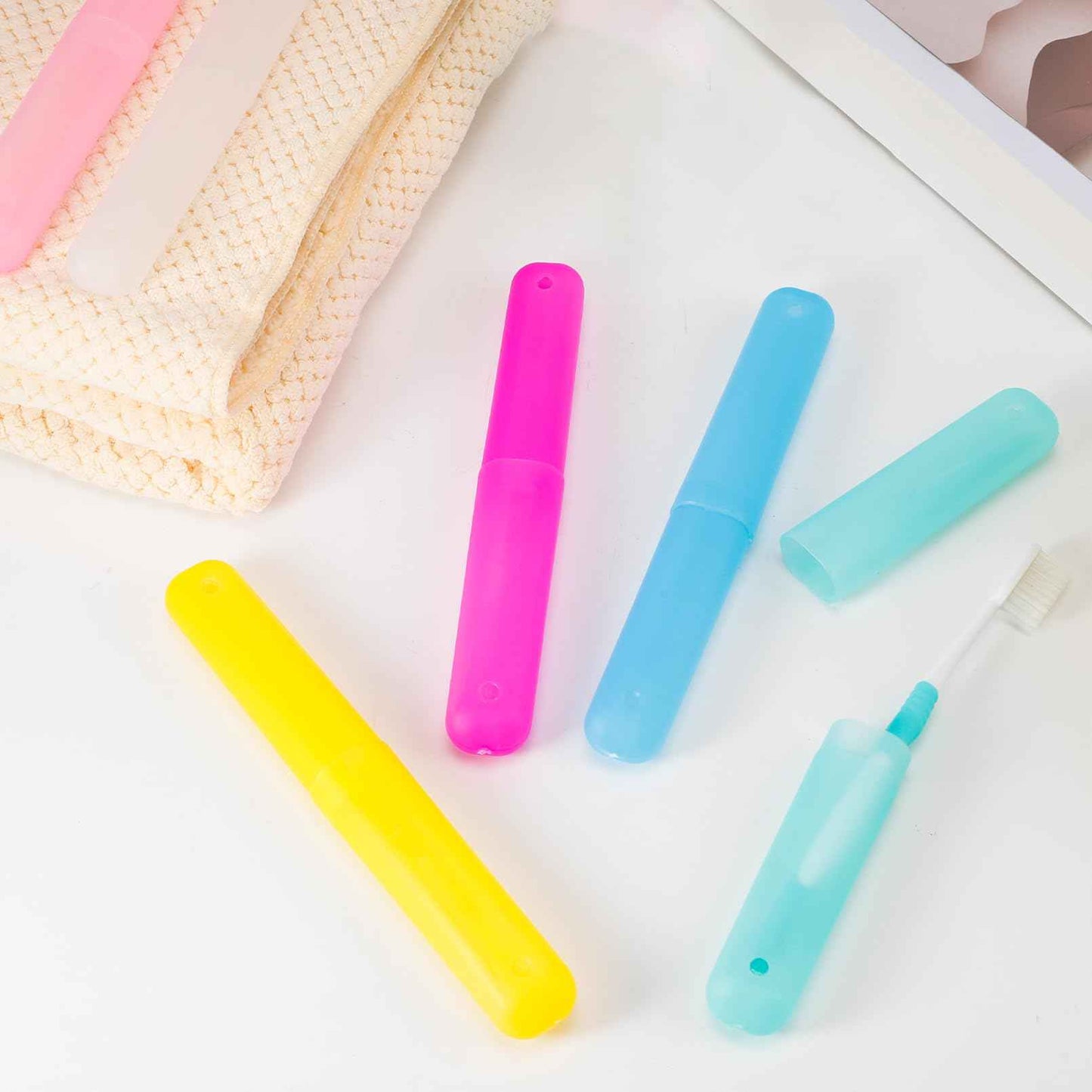 Dyrfolm 48 PCS Toothbrush Case Set,Travel Toothbrush Case,Plastic Portable Toothbrush Holder,Dust-proof Toothbrush Box Storage,Toothbrushes Carrier for Traveling,Bathroom,School,Home, Camping,6 Colors