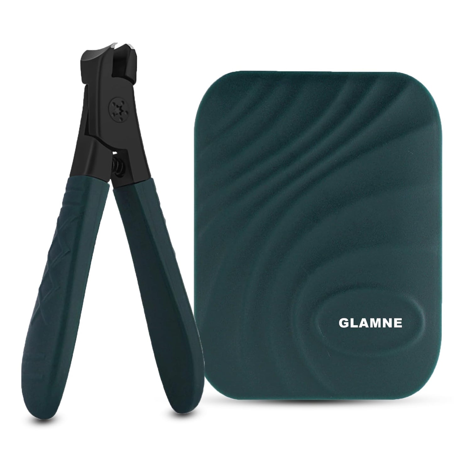 Glamne Nail Clippers for Thick Nails with Catcher, Wide Jaw Fingernail and Toenail Cutter for Seniors with Crystal Nail File Cuticle Fork and Storage Case(Dark Green)