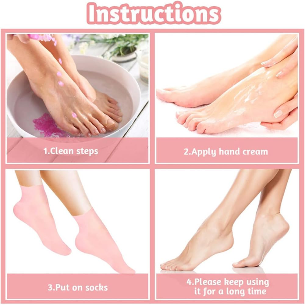 BASICGOLDYAO 4 Pairs Silicone Moisturizing Socks Women Foot Care Silicone Pedicure Socks Men Anti Slip Spa Gel Socks for Dry Cracked Feet (Multi)