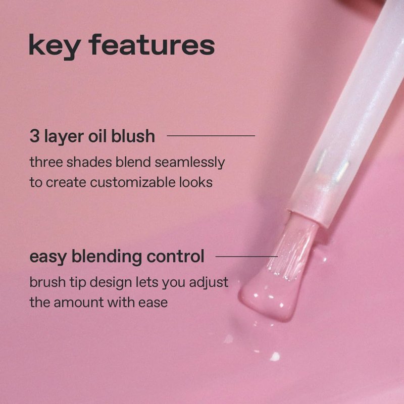 glow liquid blush #purpleflame, lightweight, dewy radiant finish, buildable, long-lasting colour, 3‑layer oil blush, healthy glow for cheeks, 2.7 oz