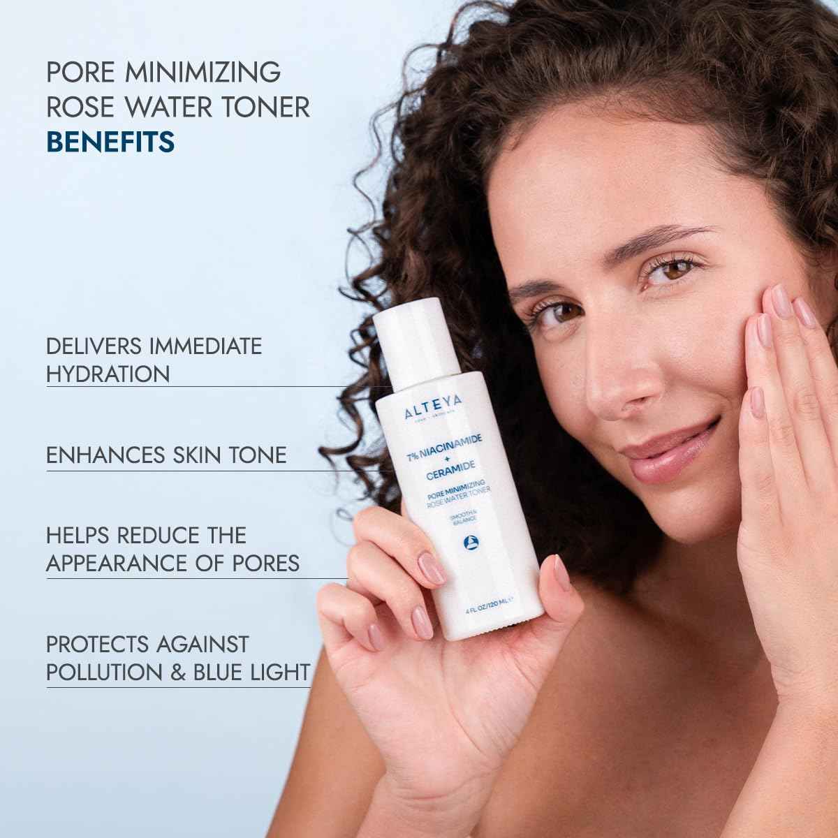 Alteya Organics Pore Minimizing Rose Water Toner (7% Niacinamide + Ceramide) - 4 Fl Oz/120mL