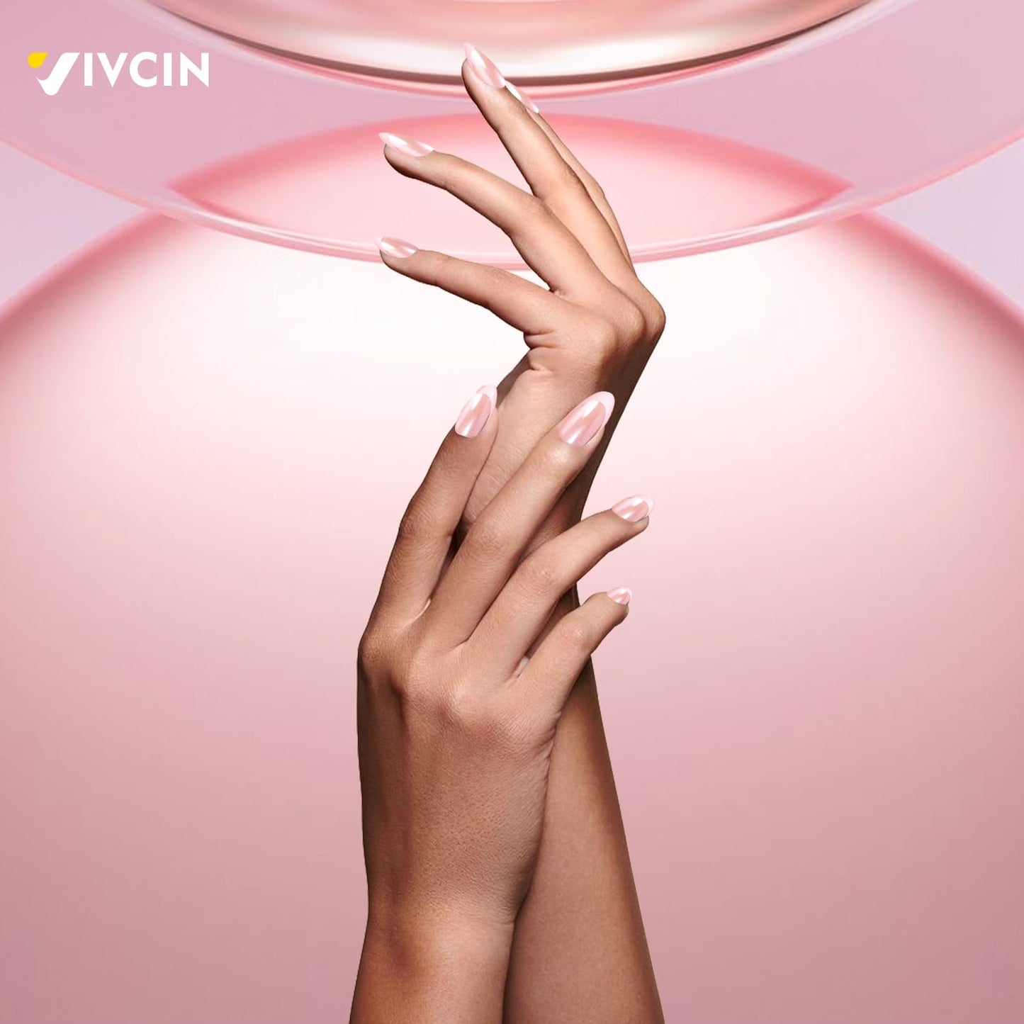 Press On Nails Kit with Nail Lamp, 24Pcs Pink French Tip Short Almond Gel Nails 16 Sizes, All-in-One DIY Kit with Glue Remover Top Coat Cuticle Oil Mini UV Lamp, 28+ Days Long Lasting, Gift for Women