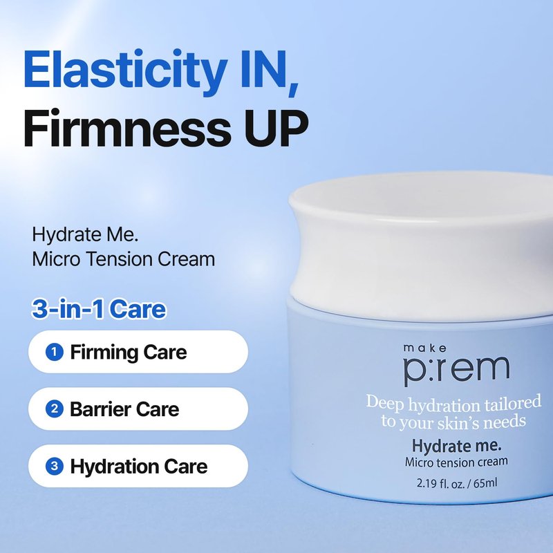 MAKE P:REM Hydrate Me. Micro Tension Cream, Moisturizing Watery Gel Type, Non-Sticky Finish Hydrating Facial Cream for Dry, Sensitive, Oily, Acne-prone Skin, Korean Skin Care, 2.19 fl. oz. (65ml)