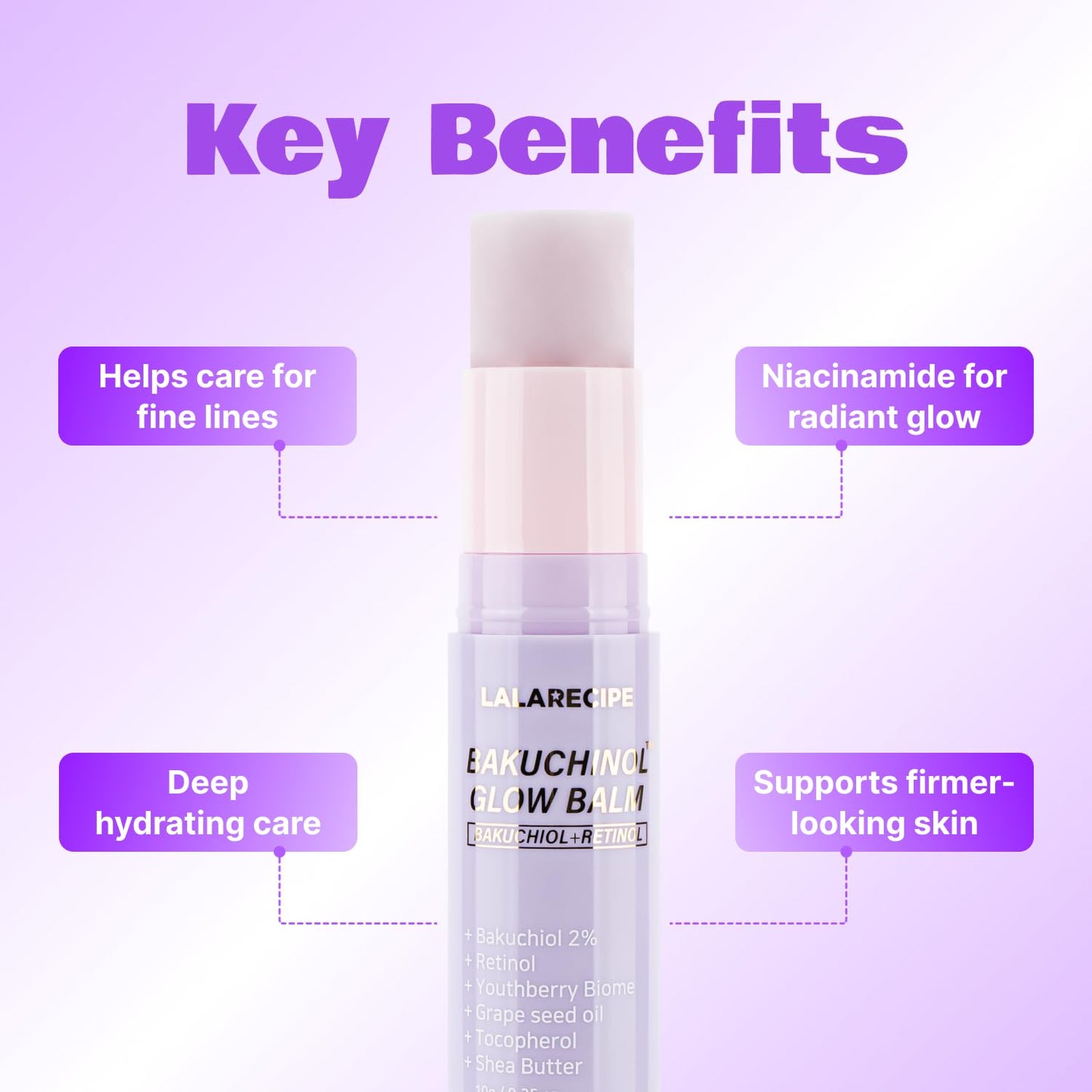 LALARECIPE Bakuchinol Multi Glow Balm Stick with Bakuchiol + Retinol for Under Eye Cream, Face Neck Cream, Korean Skin Care, All in One Hydrating Moisturizer (0.35 Oz)