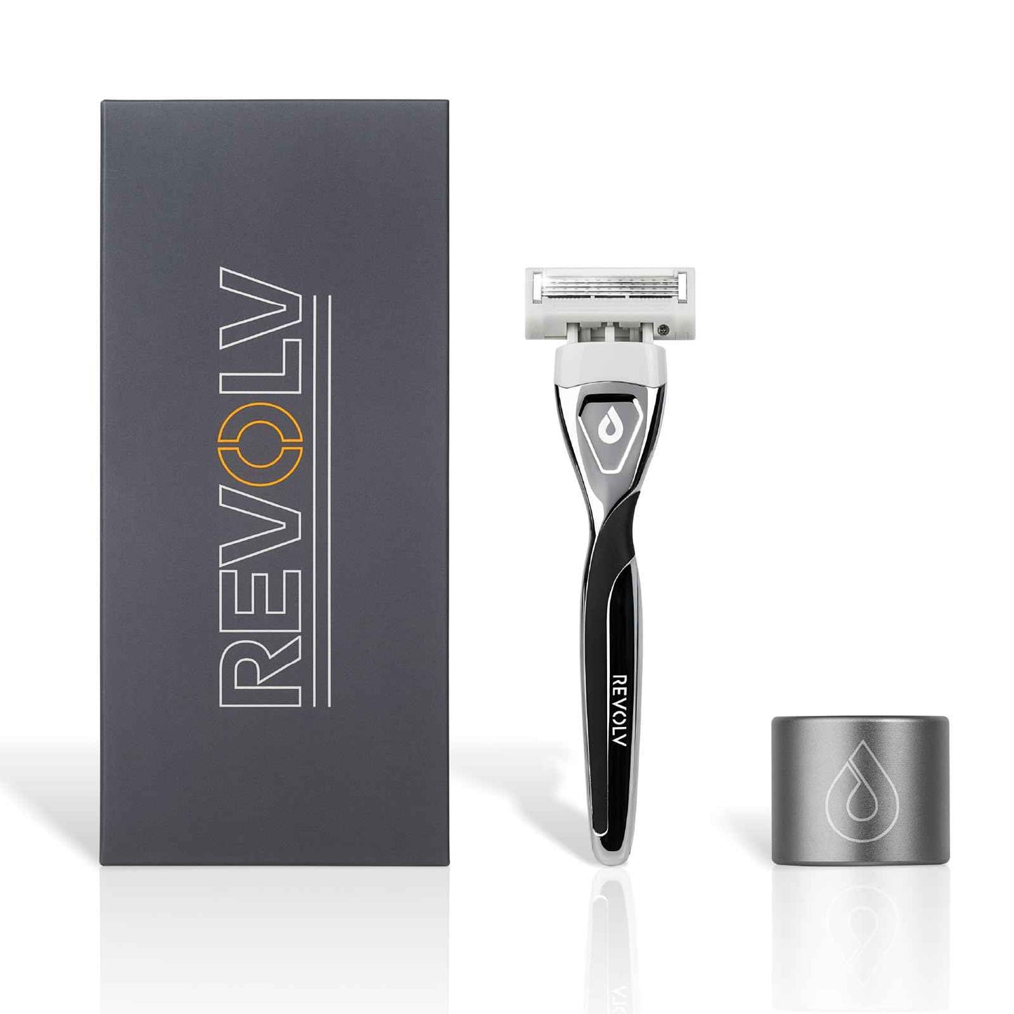 REVOLV - Men’s Razor - 1 Premium Weighted Handle + 1 Dual-Sided Cartridge + 1 Stand - For a Closer, Smoother Shave - Safe on Sensitive Skin - Black