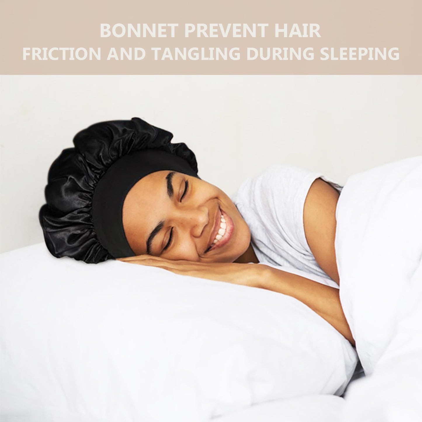 12 Pieces Satin Bonnet Hat For Women Sleeping Shower Caps Curly Hair Silky Bonnet Hair Wrap (Black)