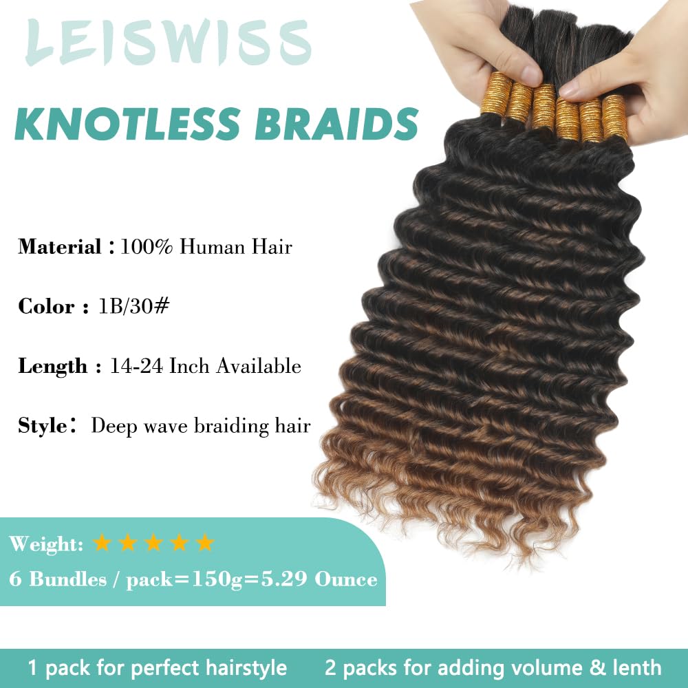 Ombre Human Braiding Hair for Boho Braids Virgin 12A Boho Hair for Braiding Deep Wave 14 Inch 150g Human Hair Braiding Hair Extensions