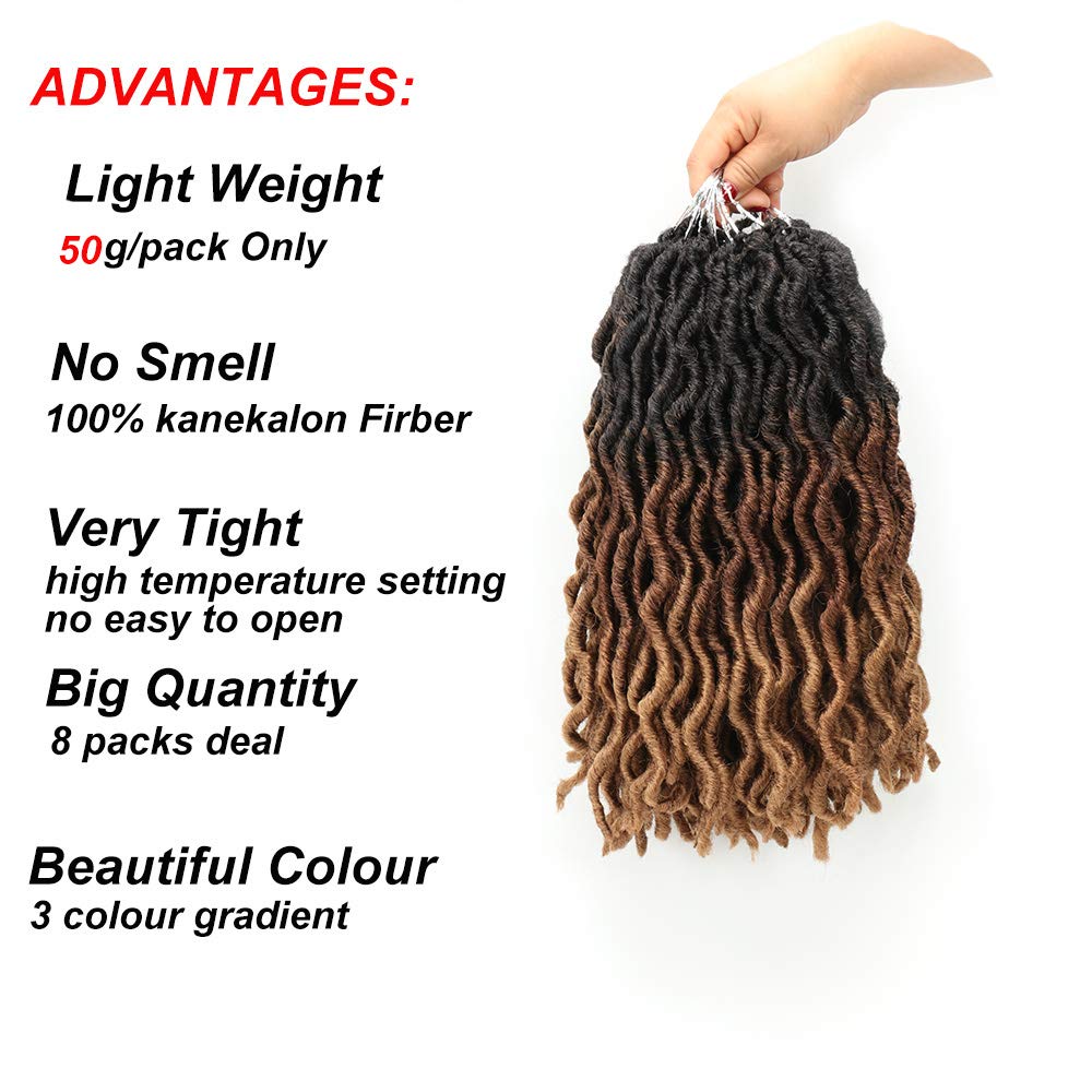 Eliza 14 Inch Wavy Gypsy Locs Ombre Red Soft Locs Crochet Hair 6 Packs Goddess Faux Locs Crochet hair African Roots Synthetic Braiding Hair Extensions for Black Women(14",6Packs, OM3T430)
