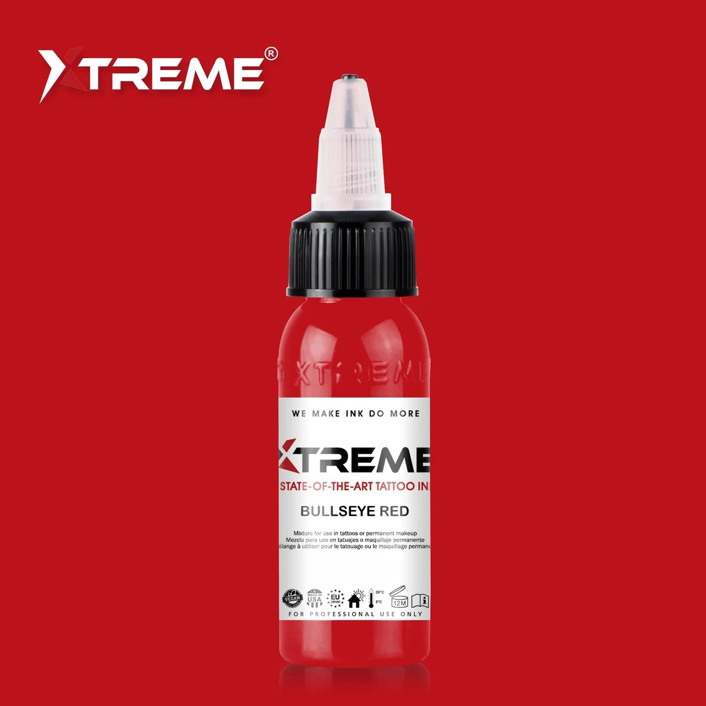 Xtreme Tattoo Ink, Versatile Medium Viscosity for Precision Tattooing, Rich Hue, Quick Healing, Acrylic-Free, Water Based and Premium Quality - Ready-to-Use Tattoo Ink (Bullseye Red, 4 oz)