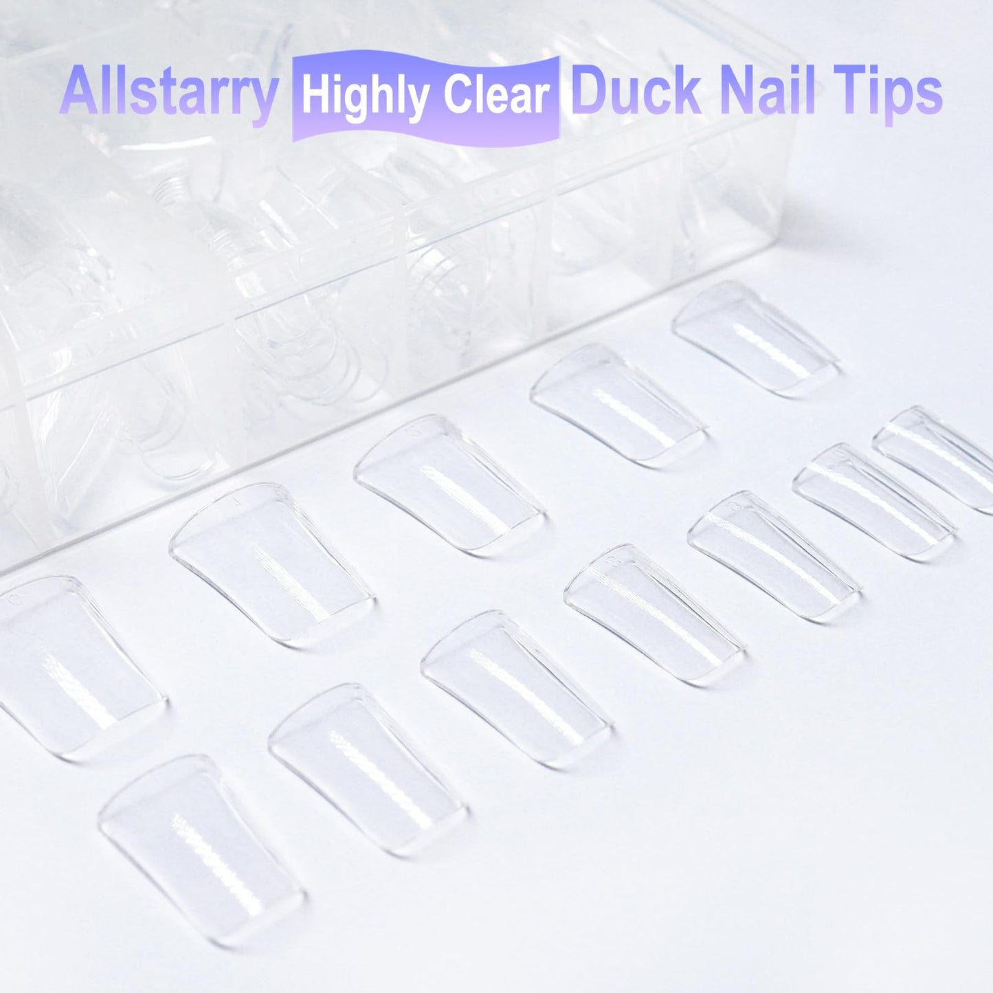 Allstarry Duck Nail Tips, 288pcs Short Curved Nail Tips Full Cover 12 Sizes Clear Duck Nails Press on Crystal Ducks Feet False Nails Extension French Soft Gel Fan Tips for Y2K Salon DIY - 22MM