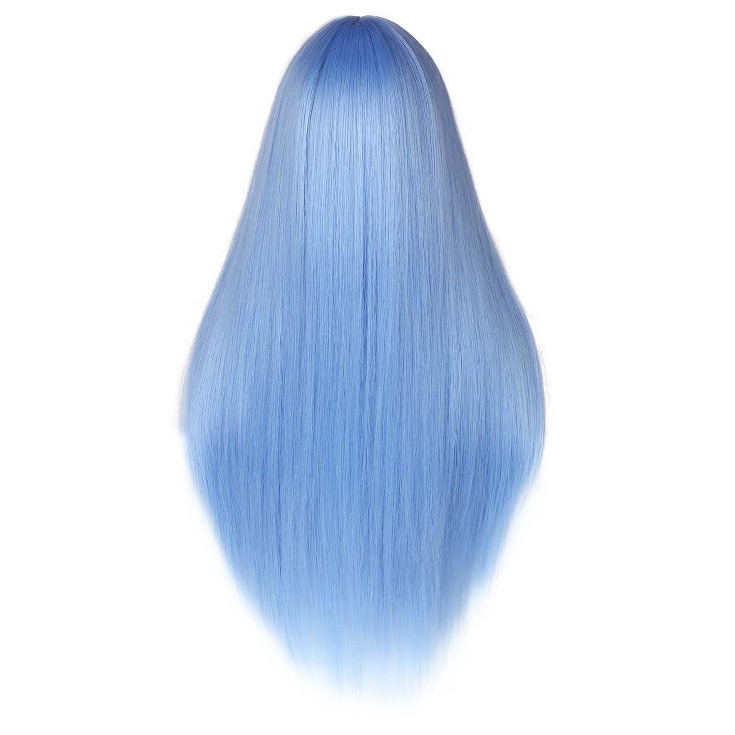 Lady Hanne Long Straight Wig With Bangs Light Blue Silky Straight Hair Wigs for Women 28 Inch Synthetic Heat Resistant Fiber Wig for Cosplay Daily Party Use