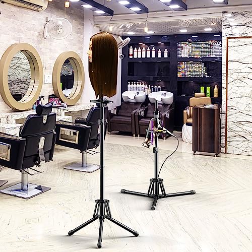 Wig Stand Tripod - Reinforced Metal Mannequin Head Stand with Tool Tray, Adjustable Height 31" - 57" Wig Head Stand for Styling Cosmetology Hairdressing Training with Wig Caps T-Pins Hair Clips