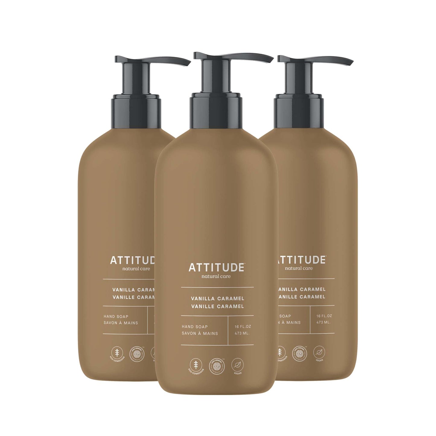 ATTITUDE Limited Edition Liquid Hand Soap, EWG Verified, Plant and Mineral-Based, Vegan Personal Care Products, Vanilla Caramel, 16 Fl Oz (Pack of 3)