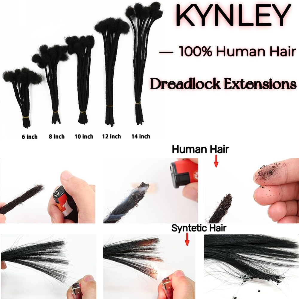 0.4cm & 0.6cm Width, 4-14 Inches10, 30, 60, 100 Strands Options 100% Real Human Hair Dreadlock Extensions for Men/Women/Kids, Handmade Permanent Loc Extension Bundles (0.4cm, 6inches, 30Strands)
