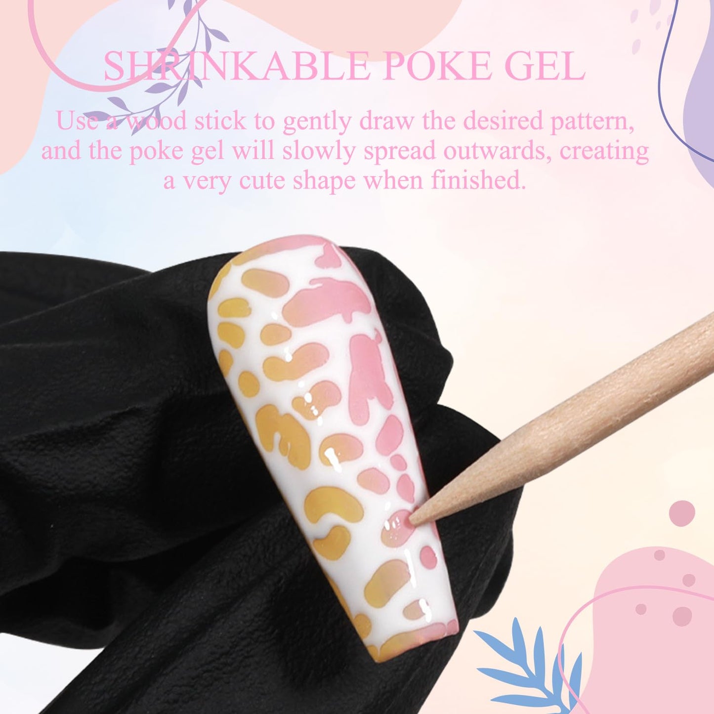 12Pcs Poke Gel Nail Polish Set with Professional Poke Base Gel Polish Multifunctional Lace Painting Gel Paint for Nails Art Design with Wooden Nail Stick Nail Brush for Drawing Letter Wave Flower