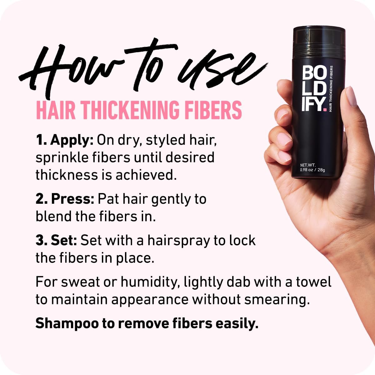 BOLDIFY Hair Fibers (28g) - Fill In Thinning and Fine Hair for an Instantly Fuller, Thicker Look - 14 Shades for Women & Men - Black