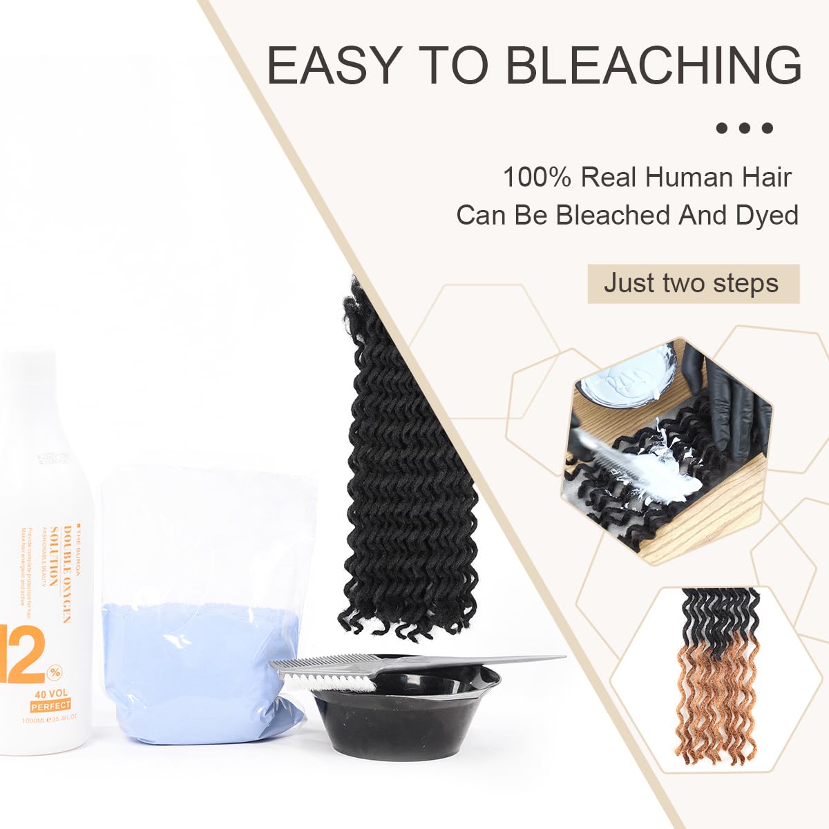 DAIXI Curly Wave Loc Extensions Human Hair, 100% Real Human Hair Dreadlock Extensions for Man/Women Handmade Permanent Dread Extensions Can Be Dyed Bleached Twisted (0.4cm, 1B, 6 Inch 20 Strands)