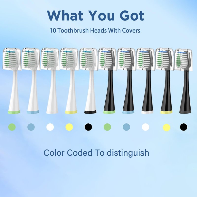 Replacement Brush Heads for AquaSonic Duo Series & Home Dental Center Sonic Electric Toothbrush, 10 Count with Travel Covers, Black and White