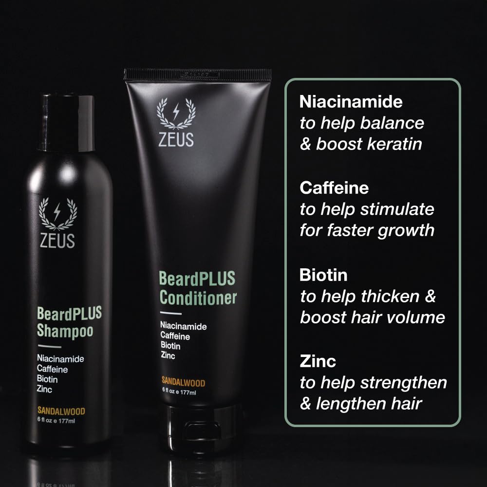 BeardPLUS Beard Shampoo & Conditioner Set for Men - Hydrating Hair Growth Treatment with Biotin & Caffeine | Made in USA