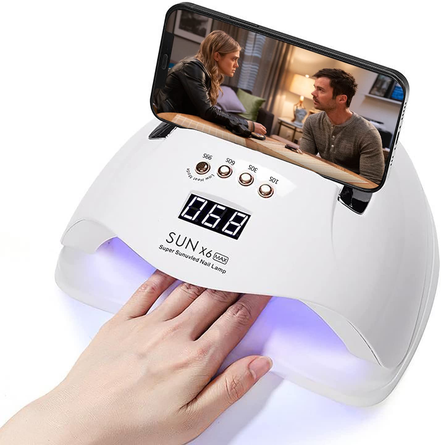 fenshine UV LED Nail Lamp, 220W UV Nail Polish Light with Phone Holder Professional Nail Gel Polish Dryer Curing Lamp with 4 Timer Setting, Auto Sensor 45 Beads for Nail Art Design