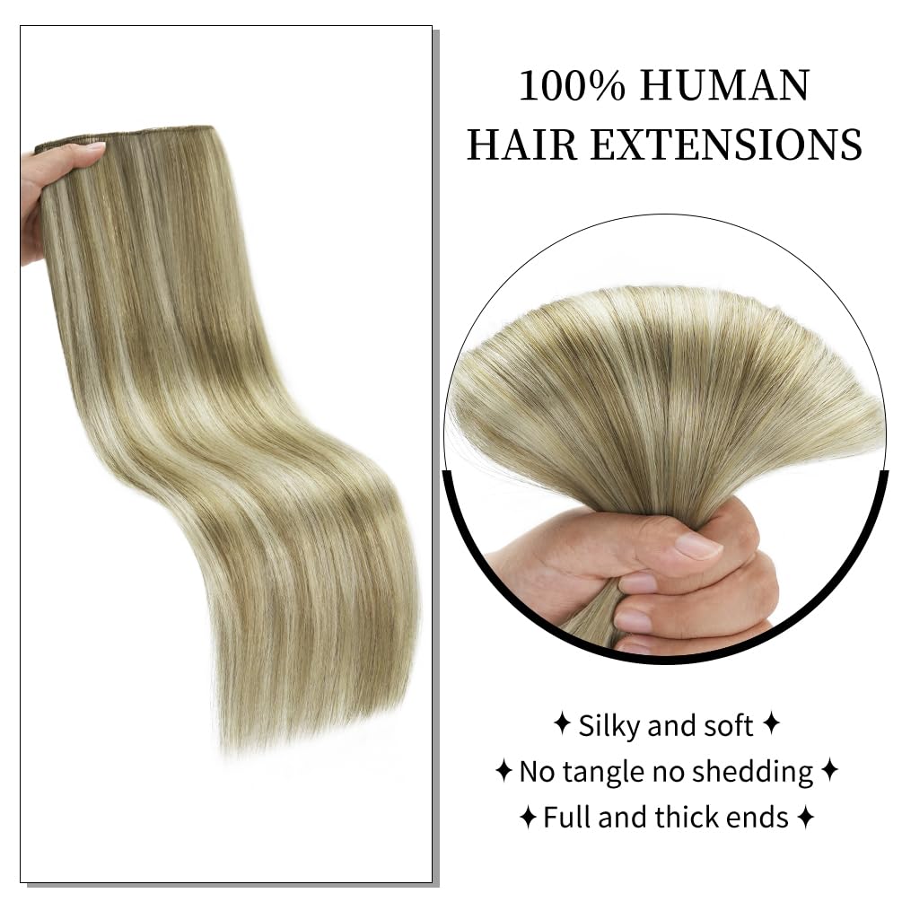Winsky Hair Extensions Real Human Hair - One Piece Highlights Blonde Remy Hair Extensions Clip on 70gram for Women (14inch, #17A-60A)