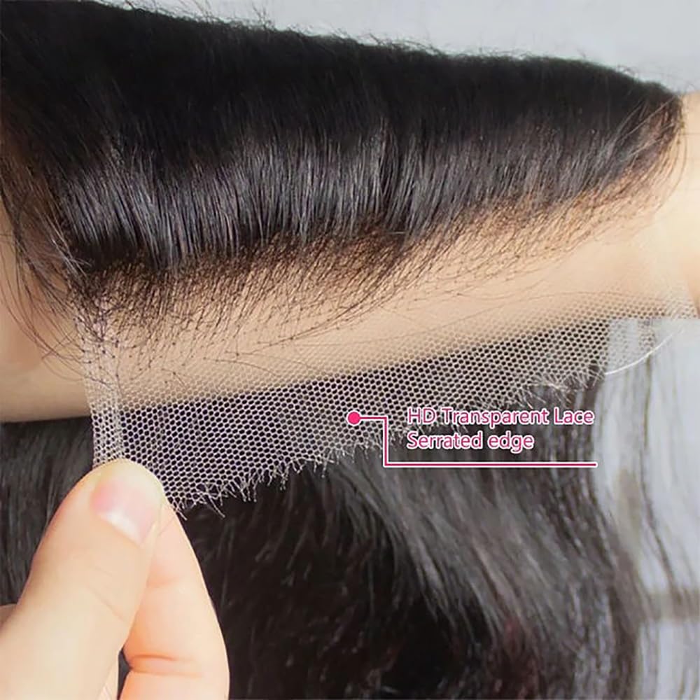 4X4 Straight HD Lace Closure Human Hair Extensions 12A Brazilian Virgin Remy 100% Unprocessed Human Hair Frontal Free Part Closure Only Pre Plucked With Baby Hair Natural Black 18 Inch