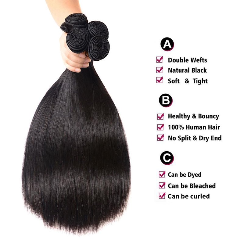 Veravicky Straight Human Hair Bundles - 100% Unprocessed Brazilian Virgin Hair, 20 Inch, Natural Black Color, Double Weft for Women