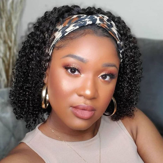 R RACILY HAIR Short Curly Headband Wigs Human Hair Wig for Black Women, Glueless Kinky Curly Weave Wigs 100% Unprocessed Hair None Lace Front Wigs Natural Color 150% Density (12", 1B, Curly)