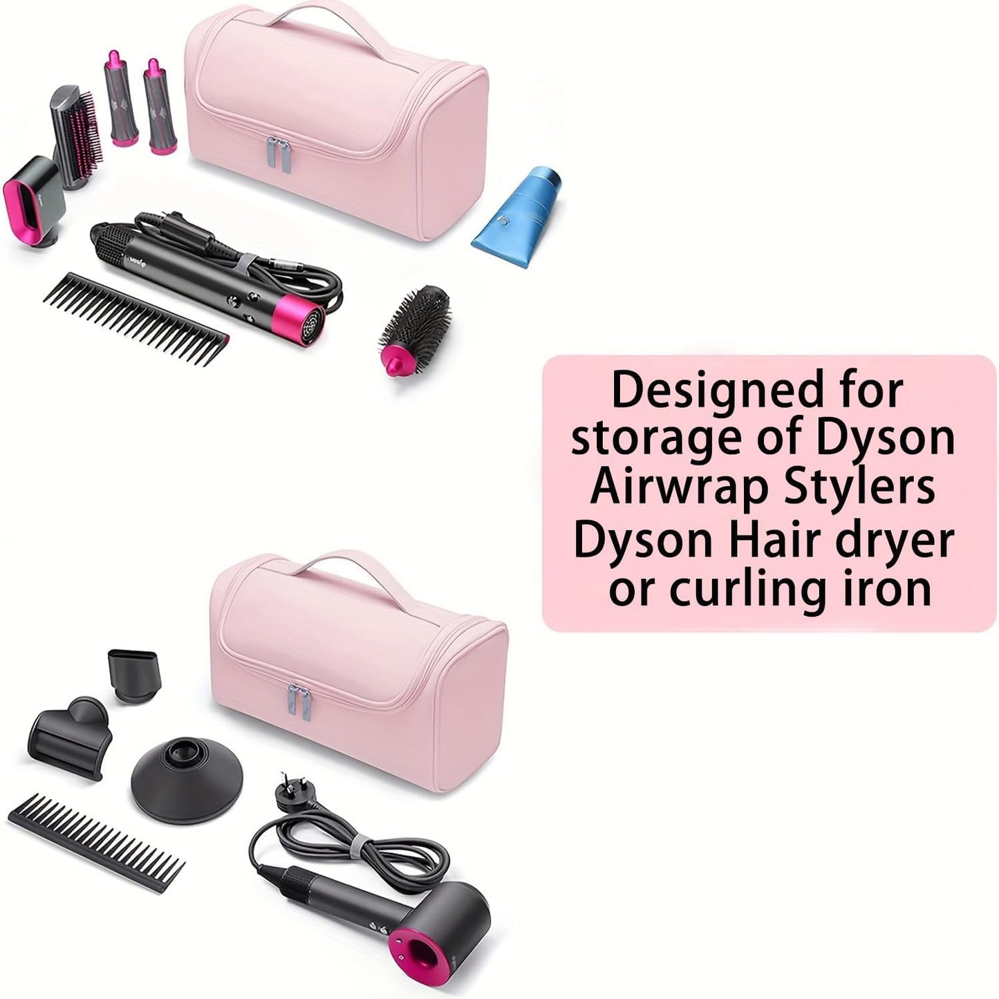 Dyson Airwrap Travel Case - Portable Storage Bag with Metal Hook | Fits All Models, Pink