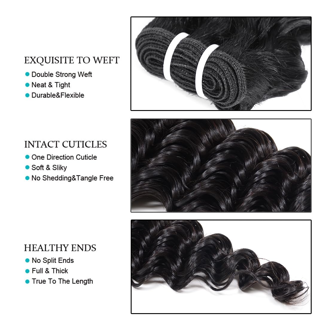 JTdebade Deep Wave Human Hair bundles 10 Inch 12A Grade Brazilian Hair 100% Virgin Weave Bundles Human Hair for Black Women (10'' 10'' 10'' 10'')