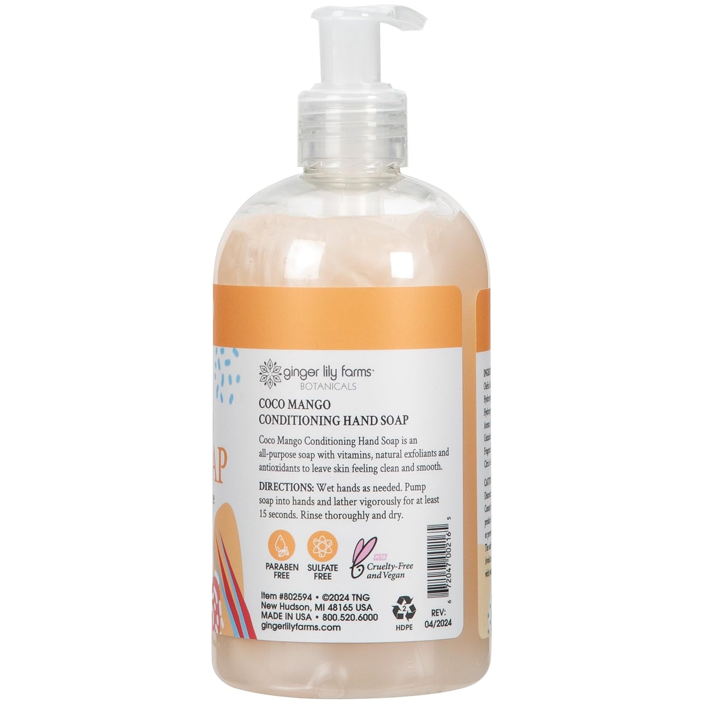 Ginger Lily Farms Botanicals Conditioning Liquid Hand Soap, Coco Mango, 100% Vegan & Cruelty-Free, Coconut Mango Scent, 12 Fl Oz (Pack of 6)