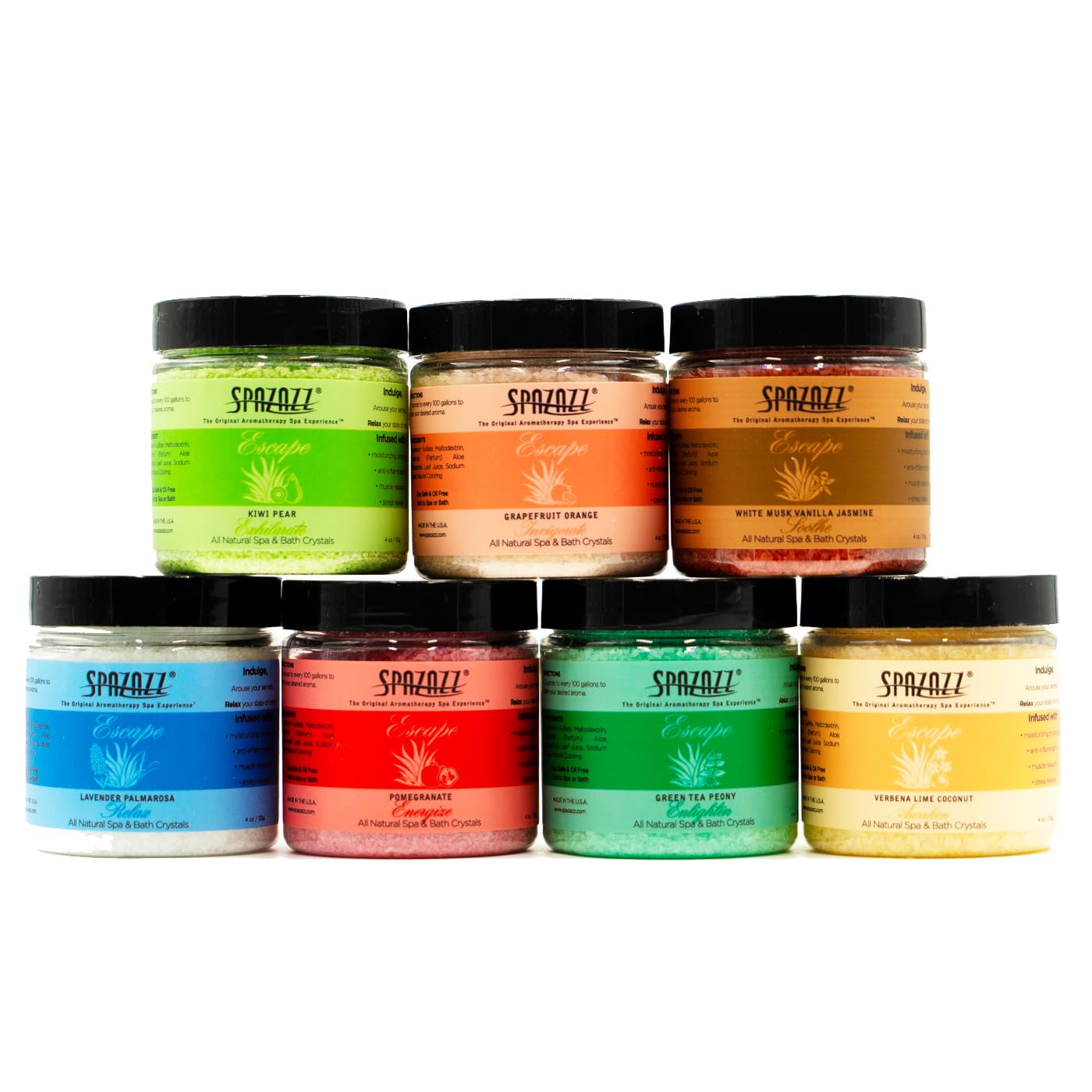 Aromatherapy Bath Salt Crystals - Spa & Hot Tub Sampler Set | 4 Oz | Lavender, Lime Coconut, Green Tea & More