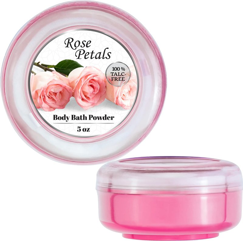 R-NEU Body Powder for Women with Powder Puff, 100% Talc-Free, Elegant Rose Petals Scented Dusting Powder, After Bath for Soft Skin, Extra Large, 1 Pack (5oz)