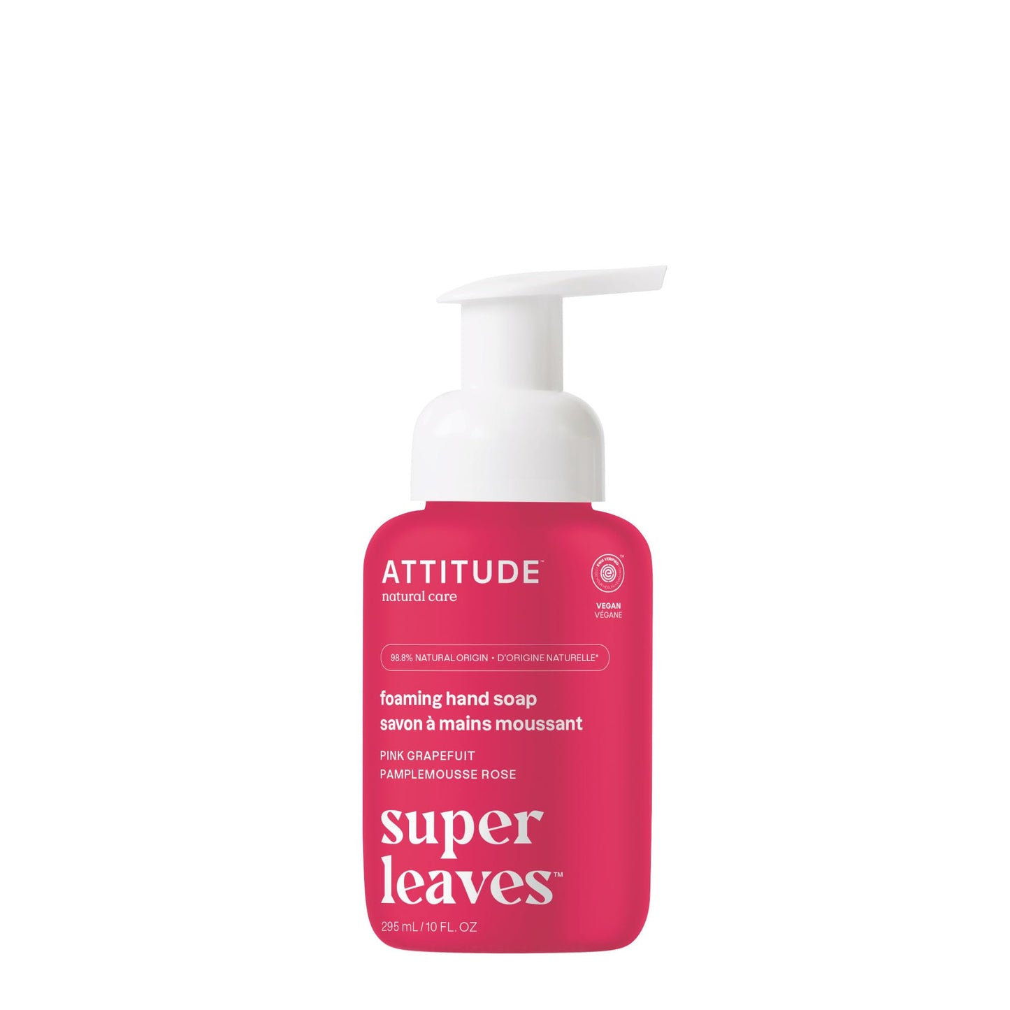 ATTITUDE Foaming Hand Soap, EWG Verified, Plant and Mineral-Based Ingredients, Vegan and Cruelty-free Personal Care Products,Pink Grapefruit, 10 Fl Oz
