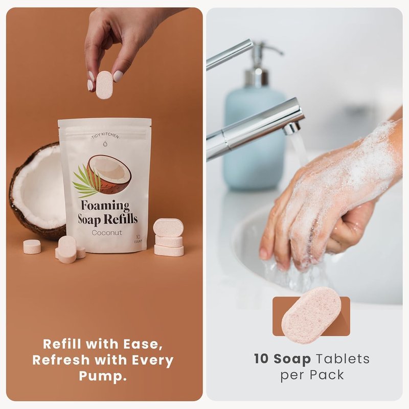 Tidy Kitchen Foaming Hand Soap Refill Tablets - 10 Count Refill Pack (Makes 80 fl oz), Gentle Moisturizing Foam for Kitchen & Bathroom, Compatible with Foaming Dispensers (Vanilla Scent)