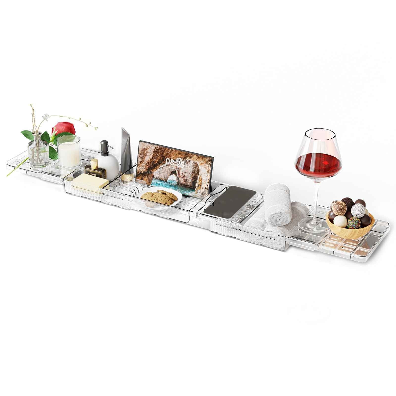 Luxury Expandable Bathtub Tray for Tub, Clear Acrylic Bath Tub Tray with Adjustable Length Up to 31.8", Bathtub Accessories for Relaxing, Bath Accessories for Women