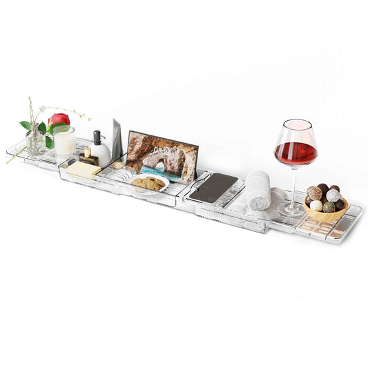 Luxury Expandable Bathtub Tray for Tub, Clear Acrylic Bath Tub Tray with Adjustable Length Up to 31.8", Bathtub Accessories for Relaxing, Bath Accessories for Women